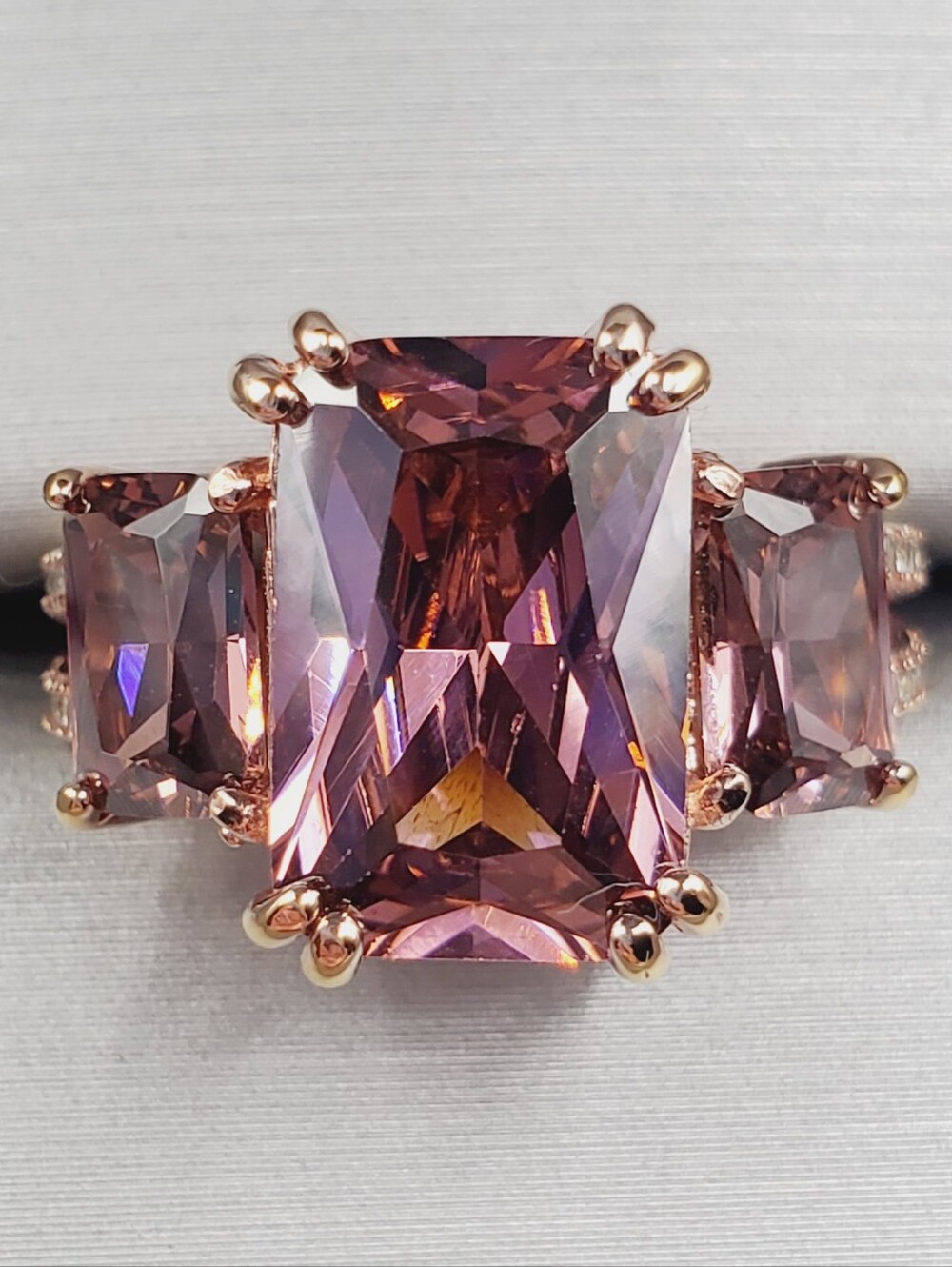18k Rose Gold - 925 Sterling Silver Blush Zircon Three Stone Ring